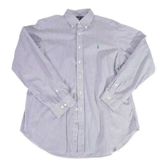 Ralph Lauren Polo Shirt 16 Large Purple White Striped Classic Preppy Dress - Picture 1 of 5